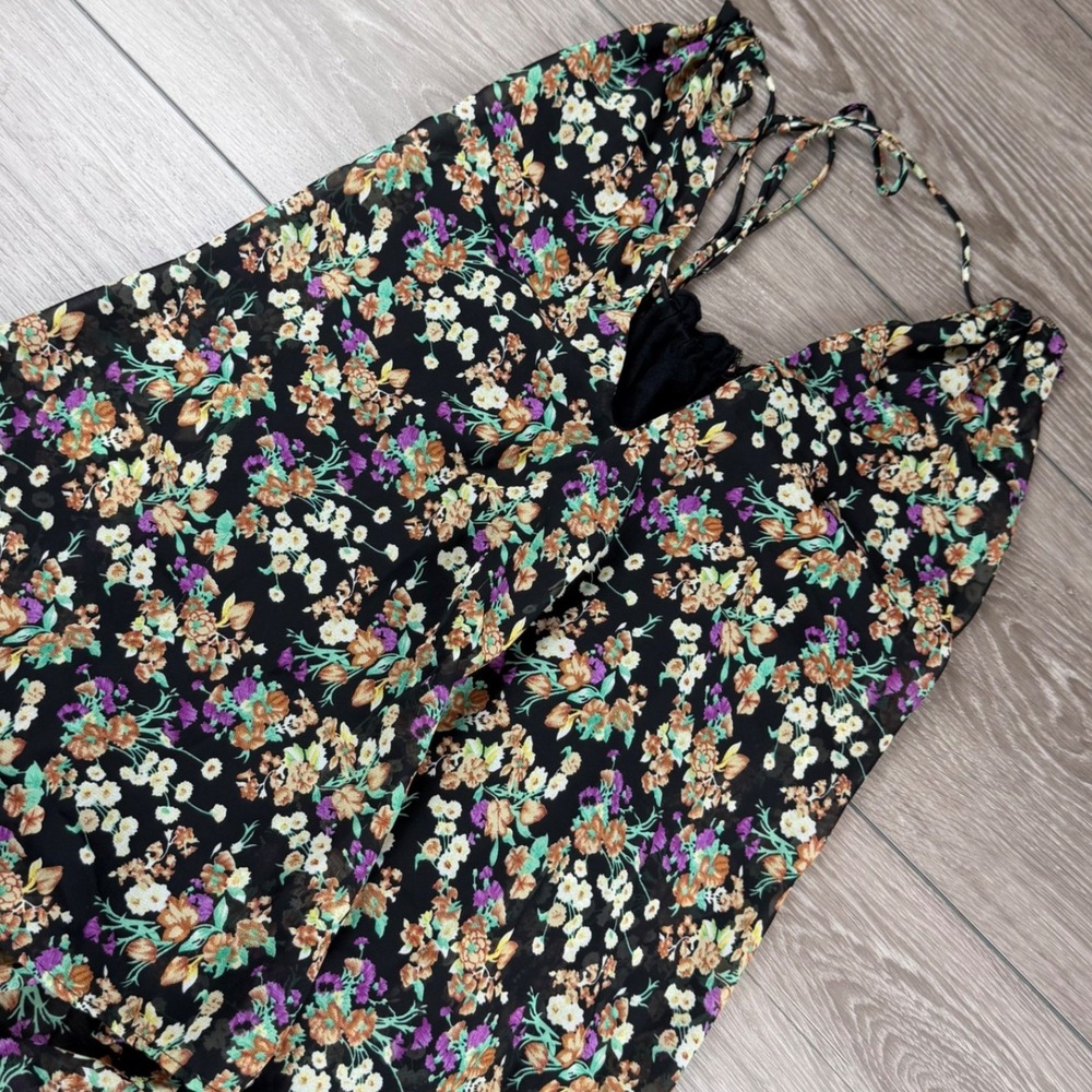 For Love & Lemons Womens Dress Floral Chiffon Halter Black XS